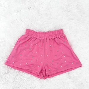 Pink Shorts with Pearl Embellishments